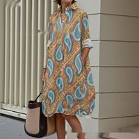 Creative Floral Art Print Long Sleeve Shirt Dress