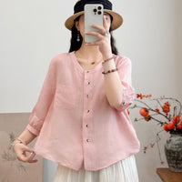 All-matching Western Style Cotton And Linen Short Sleeve Shirt