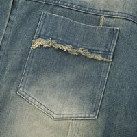 Guochao High Street Contrast Color Monkey Wash Denim Jacket