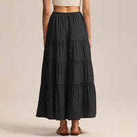 High-waisted Elastic-waist Tie-closure Loose-fit Patchwork Skirt