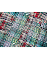 Asymmetric Contrast Color Plaid Lapel Shirt