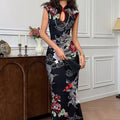 Womens Dragon-Pattern Digital-Print Stand-Collar Modified Chinese Cheongsam