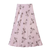 Rose Printed Satin A-line Skirt