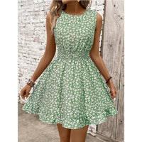 Womens Sleeveless Floral Wrap Dress With A Defined Waist And Round Neck