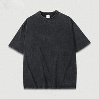 Water-washed Printed Heavyweight Pure Cotton Regular-shoulder Short-sleeve T-shirt