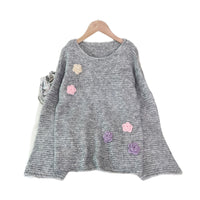 Sequined Knitted Pullover Round Neck Stitching Flower Fashion Sweater