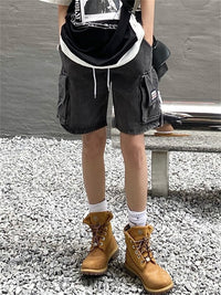 Pants Y2k Vintage High Street Work Casual Loose Straight Pockets Denim Shorts