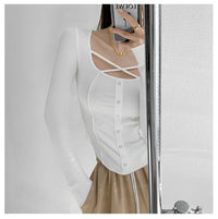 Slim Fit Slimming Sense Of Design Niche Cross Long Sleeves Round Neck Bottoming Shirt Top