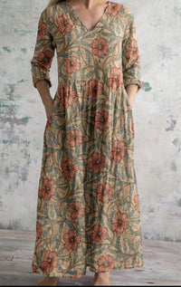 Womens Loose Stylish V-Neck Printed Dress