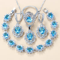 Garnet Cubic Zirconia Earrings Pendant Necklace Bracelet Ring Gift 4 PCs Set