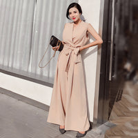 V-neck bow tie wide leg jumpsuit