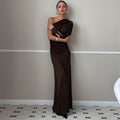 Fashionable Chic Asymmetrical Off-Shoulder One-Sleeve Pleated Maxi Dress