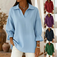 Casual Relaxed-fit Fashionable Long-sleeve Top With A Turn-down Collar