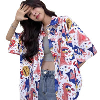 Summer Retro Full Printed Short-sleeved Shirt For Women