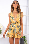 Women's jumpsuit with printed chest wrap and cross straps