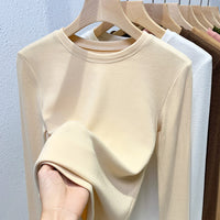 Double-sided Bottoming Shirt Sweater Basic Round Neck Brushed Long Sleeve Keep Warm Inner Match