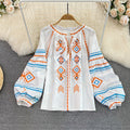 Embroidery Slimming Lantern Sleeve Doll Top