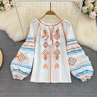 Embroidery Slimming Lantern Sleeve Doll Top