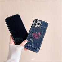 Denim Embroidered Love Phone Case