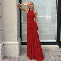 Summer Fashion Backless Halter Pleated Dress