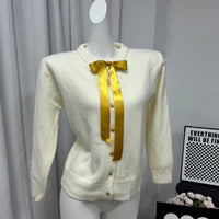 Bow Ribbon Sweet Gentle Small Golden Button Sweater