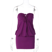 Sexy V-Neck Wrap Chest Patchwork Lace-Up Loose Dress For Women