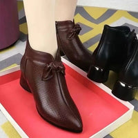 Womens Pointed-toe Chunky-heel Ankle Boots