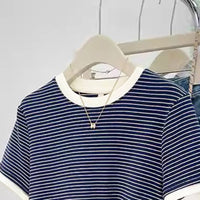 Womens Striped Loose-fitting Slimming Casual Top