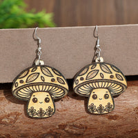 Leopard-Print Mushroom Pendant Wooden Earrings