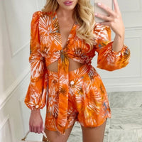 Autumn New Style V-neck Hollow Lace-up Jumpsuit