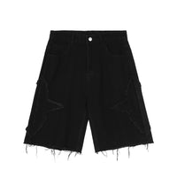 Sharpened And Washed Denim Shorts With Torn Holes