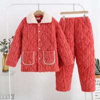 Women's Fashion Coral Fleece Three-layer Thickened Fleece-lined Warm Loungewear