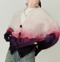 Casual V-neck Gradient Mohair Knitted Top