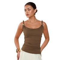 Womens Fitted Top With Metal Ring Detailing And Thin Shoulder Straps