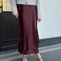 Satin Stitching Mesh Double-layer Sheath Skirt