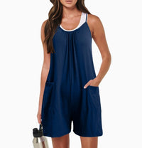 Womens Casual Sleeveless Camisole Jumpsuit With Front Pockets