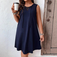 Lace-up Loose Sleeveless Vest Dress Casual Front Tie Design