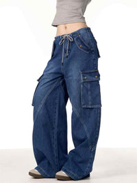 Women's Retro Multi-pocket Jeans Loose Straight Cargo Pants