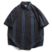 Striped Plaid Colorblock Frayed Short-sleeved Shirt