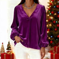 Velvet V-neck Elegant And Luxurious Lantern-sleeve Women's Top