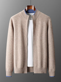 Men's Color-blocked Semi-high Neck Zip-up Wool Fashion Trendy Set