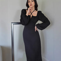 Womens Neck-tie Cross-strap Figure-hugging Dress