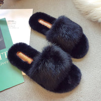 Fashionable Korean Style Plush Slippers For Women Outside Wear Flip Flops