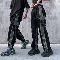Drawstring waistband wide loose straight leg casual sports trousers