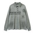 Waste Soil Punk Distressed Letters Long-sleeved Polo Shirt