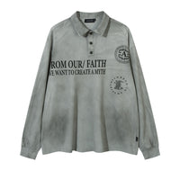 Waste Soil Punk Distressed Letters Long-sleeved Polo Shirt
