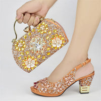 European And American Party Diamond Carved Collage Pattern Round Toe Back Tied Wedge Sandals With Evening Handbag Suit