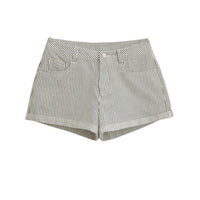 Womens Black And White Striped A-Line Casual Denim Shorts