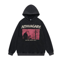 Street Depressed Cross Velvet Padded Hooded Sweatshirt