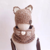 Knit hat children's animal cat ears set hat hand-knitted warm neck bonnet